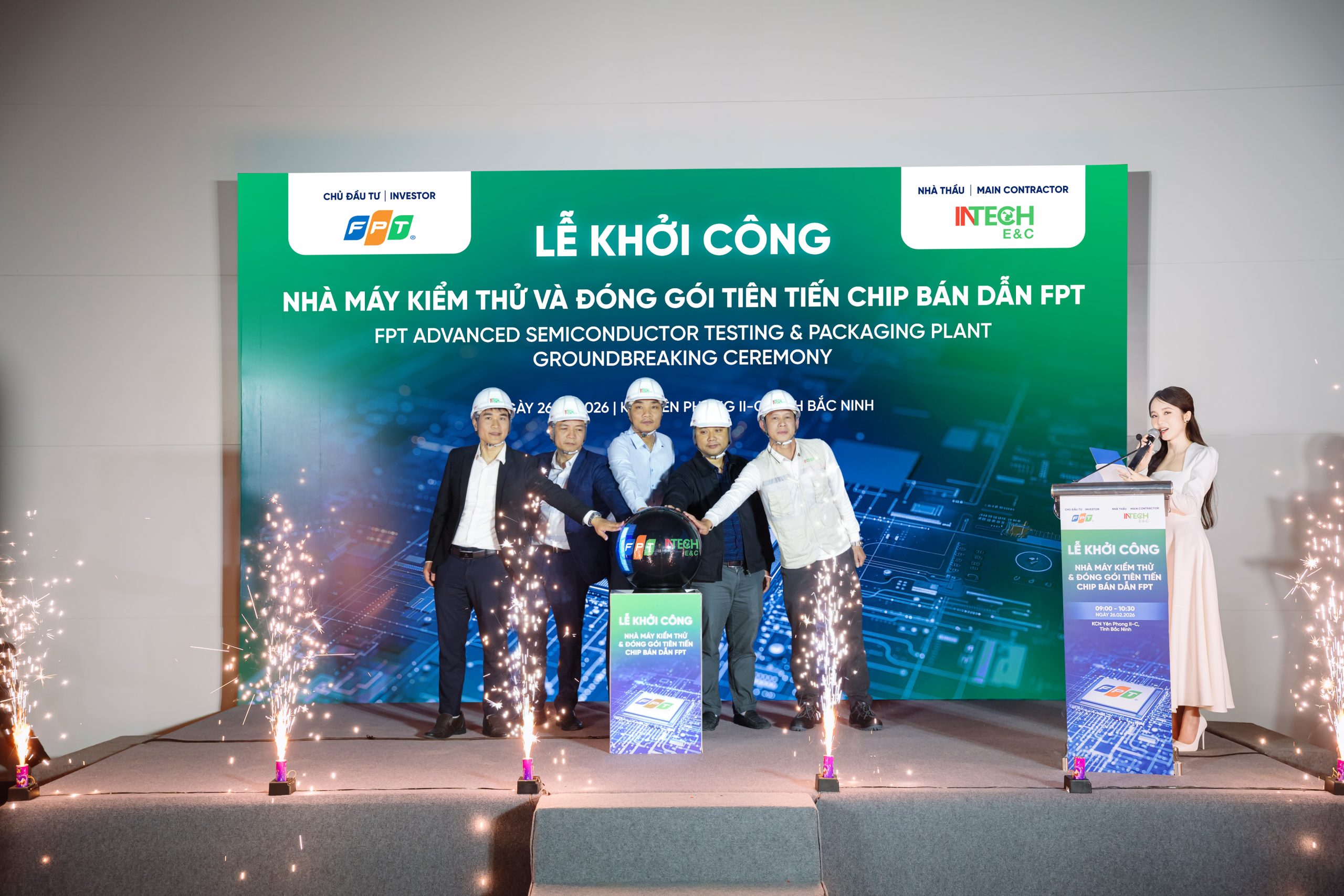 INTECH E&C triển khai hạ tầng kỹ thuật Nhà máy Kiểm thử và Đóng gói chip bán dẫn FPT tại Bắc Ninh 2 Lễ khởi công nhà máy kiểm thử và đóng gói tiên tiến chip bán dẫn FPT tại Bắc Ninh ngày 26.2.2026